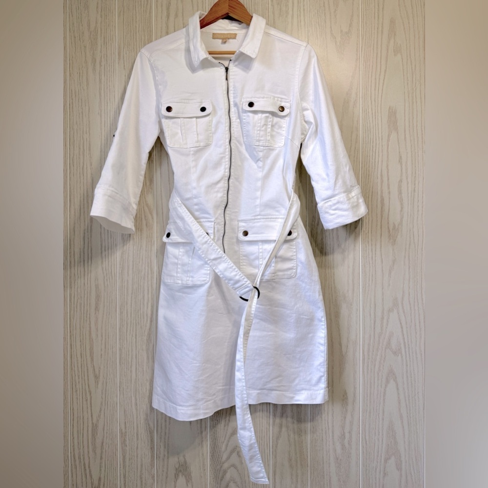 Hope & Harlow White Denim Utility Shirt Dress Belted Size 10 - Picture 3 of 4